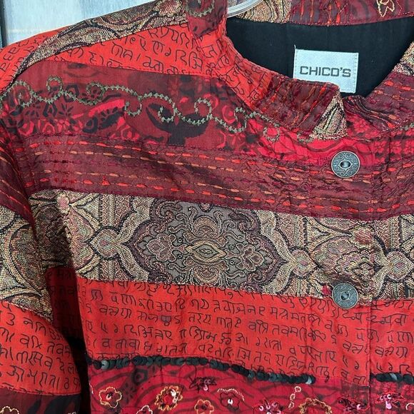 Chicos Red Tapestry Western Boho Jacket Blazer 2/L - Picture 9 of 9